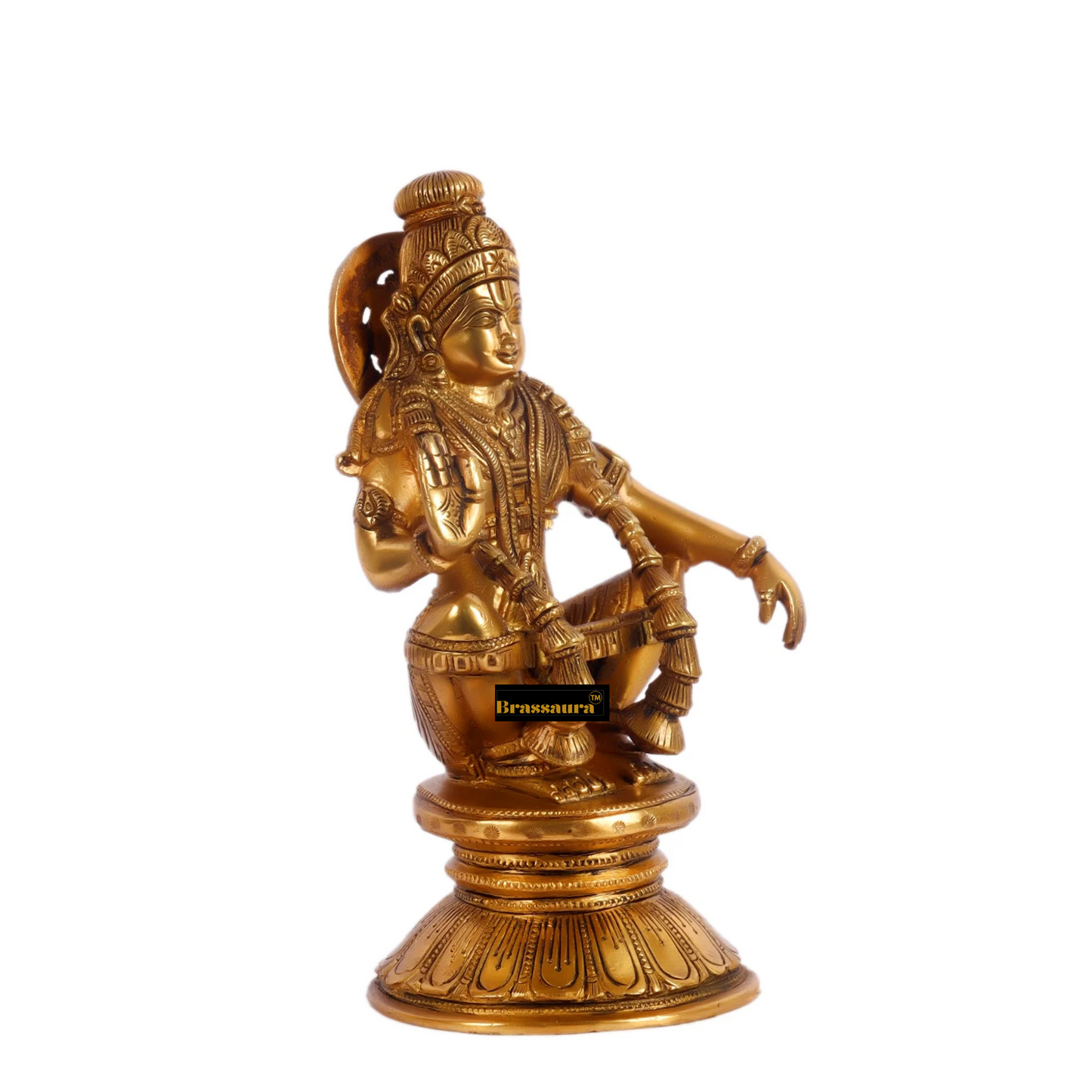 Brassaura™ Brass Lord Ayyappan Idol – 8.5 inch | 3 kg | Son of Shiva & Vishnu (Mohini) | Intricately Crafted for Home & Office Decor