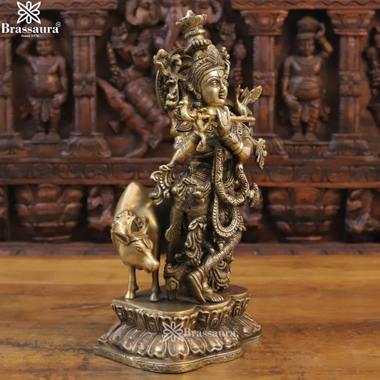 Brass Cow Krishna Murti Weight 8.6 Kg And Height 17 Inch