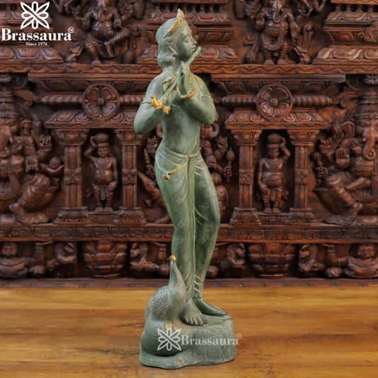 Brass Krishna Murti Weight 14.78 Kg And Height 29 Inch