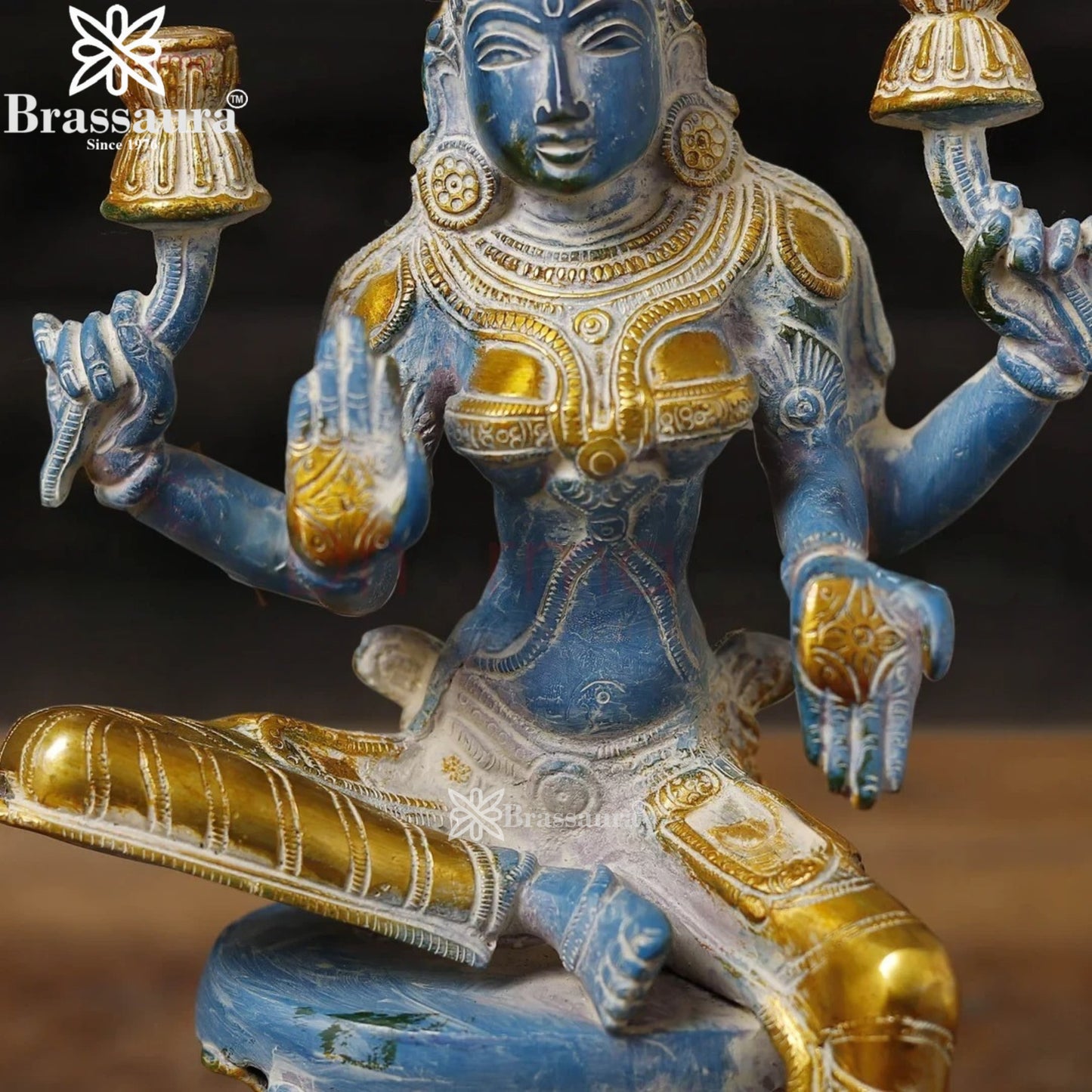 Brassaura™ Devotional Brass Laxmi Murti – Height 12 Inches & Weight 4.16 Kgs | Temple Statue