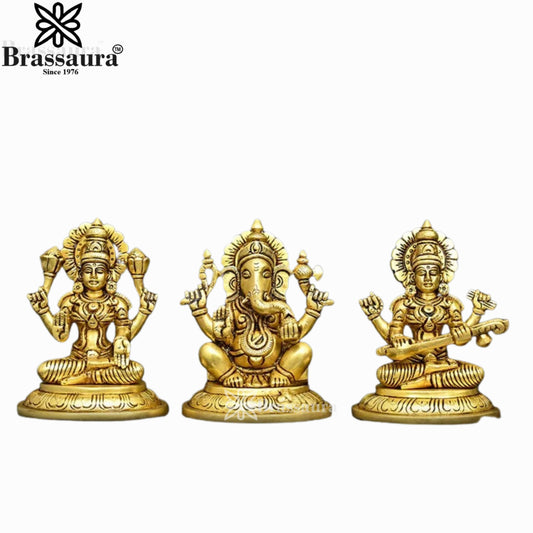 Brass Lakshmi Ganesh Saraswati Murti Weight 2.7 Kg And Height 4.8 Inch