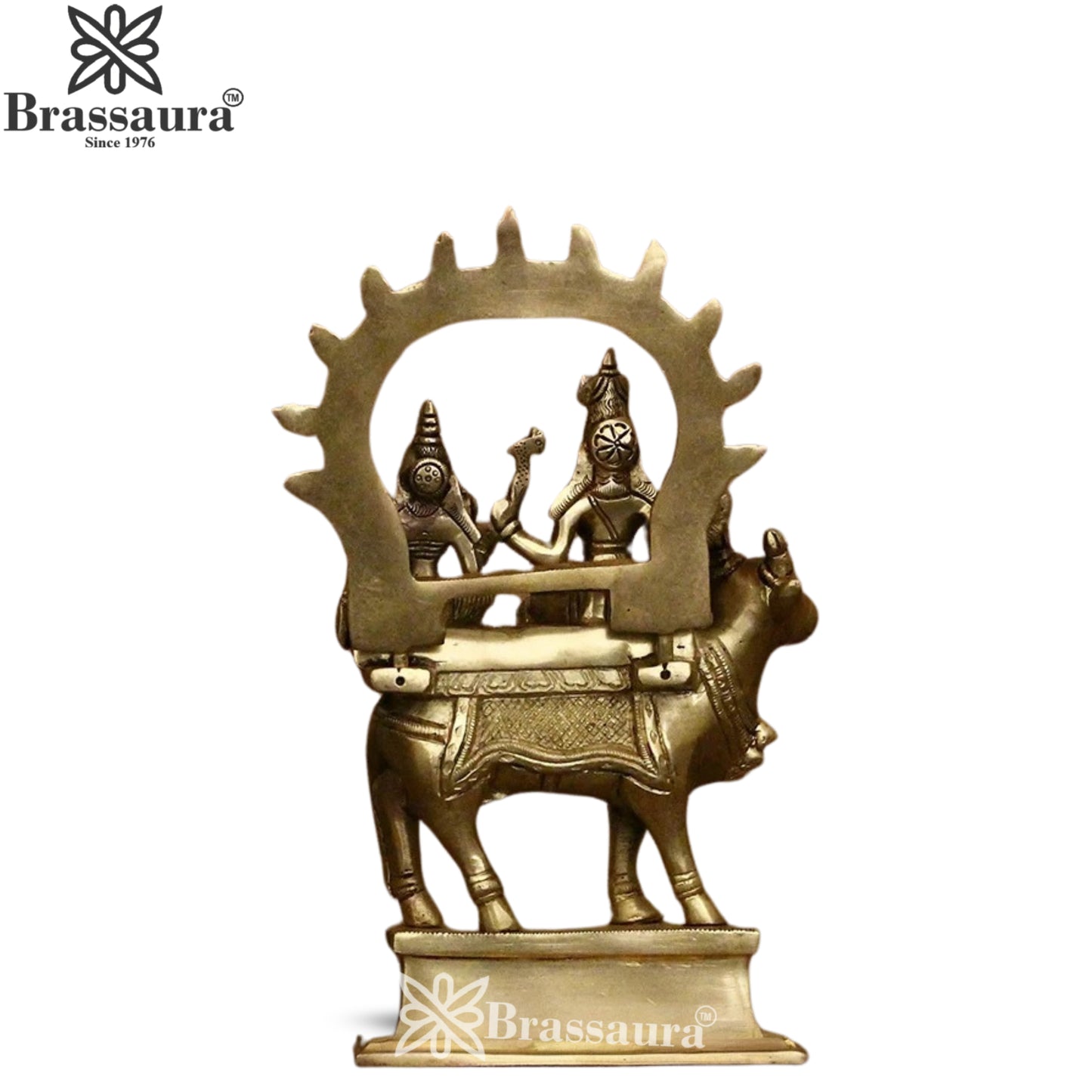 Brass Lord Shiv Parvati & Nandi Statue Weight 1.7 Kg And Height 8 Inch