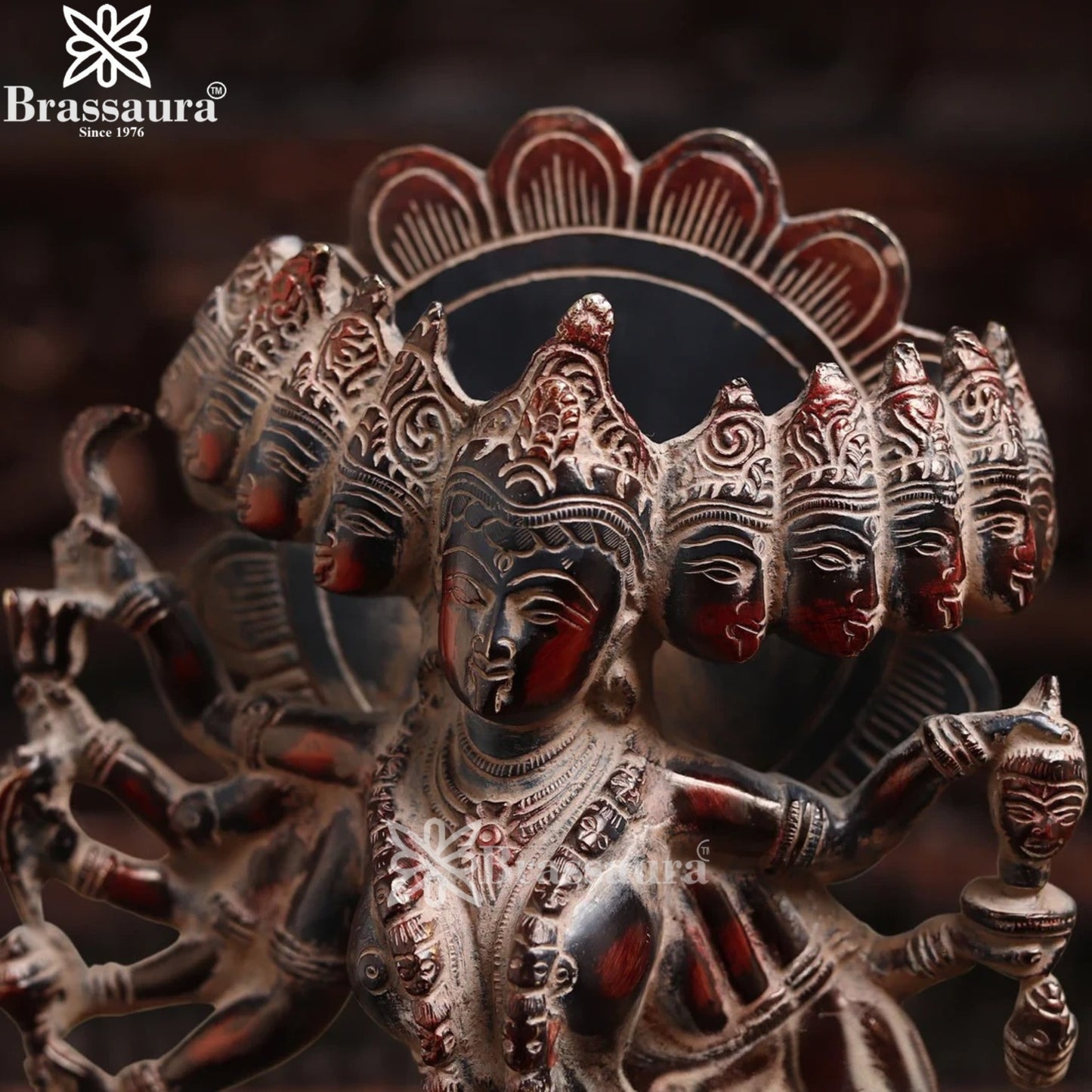 Brassaura™ Artistic Brass 10 Leg Kali Maa Murti – Height 15 Inches & Weight 8.420 Kgs | Spiritual Home Accent