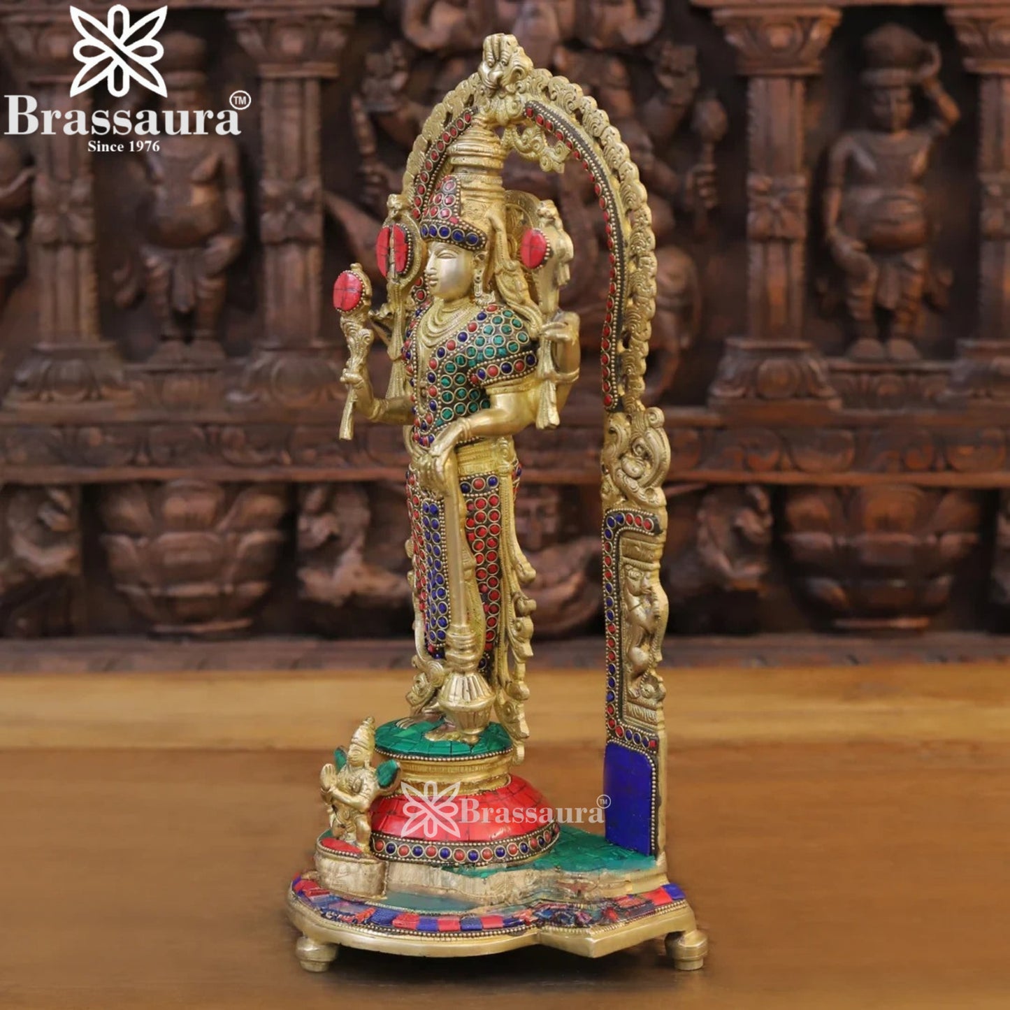 Brass Gem Stone Work Vishnu Statue Weight 6.12 Kg And Height 16 Inch