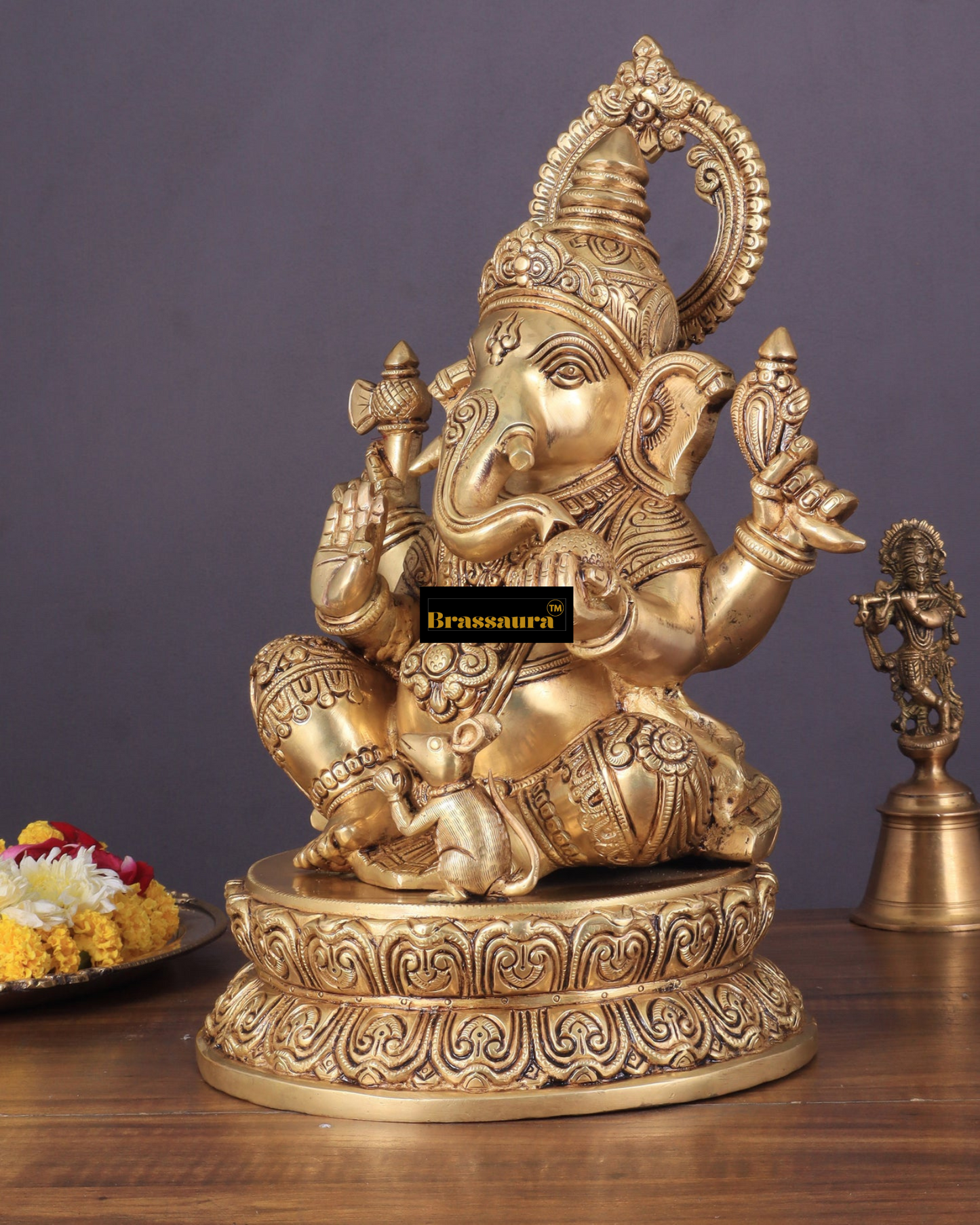 Brassaura™ Pure Brass Ekdanta Ganapati Statue – 14.5 Inch Height | 11 kg | Handcrafted Superfine Brass | Elegant Pooja Décor & Gift