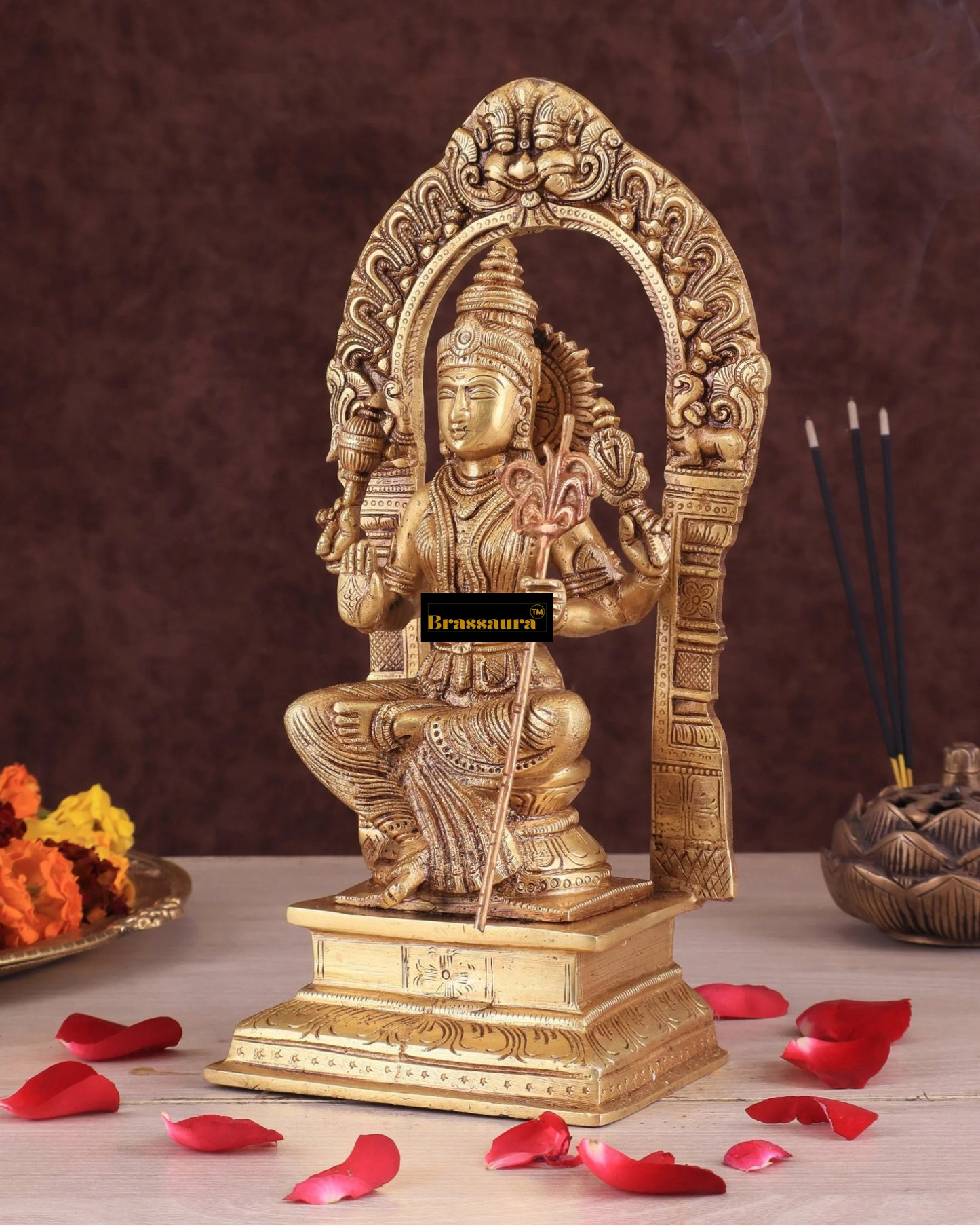 Brassaura™ Brass Rajarajeshwari Lalita Devi Idol – 10 inch | 2.67 kg | Handcrafted Brass Statue for Home Temple & Spiritual Decor
