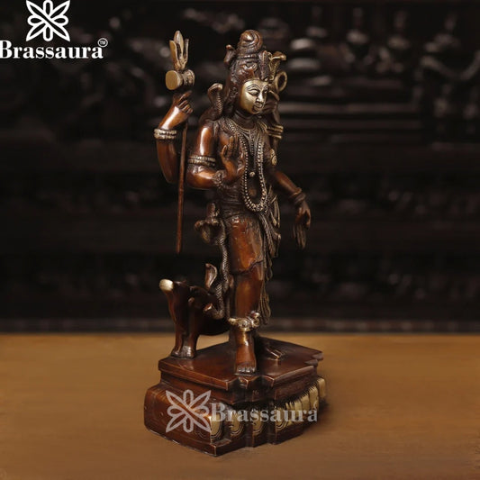 Brassaura™ Brass Ardhanarishwar Statue – Height 17.3 Inches & Weight 9.67 Kgs | Artistic Representation of Shiva Shakti