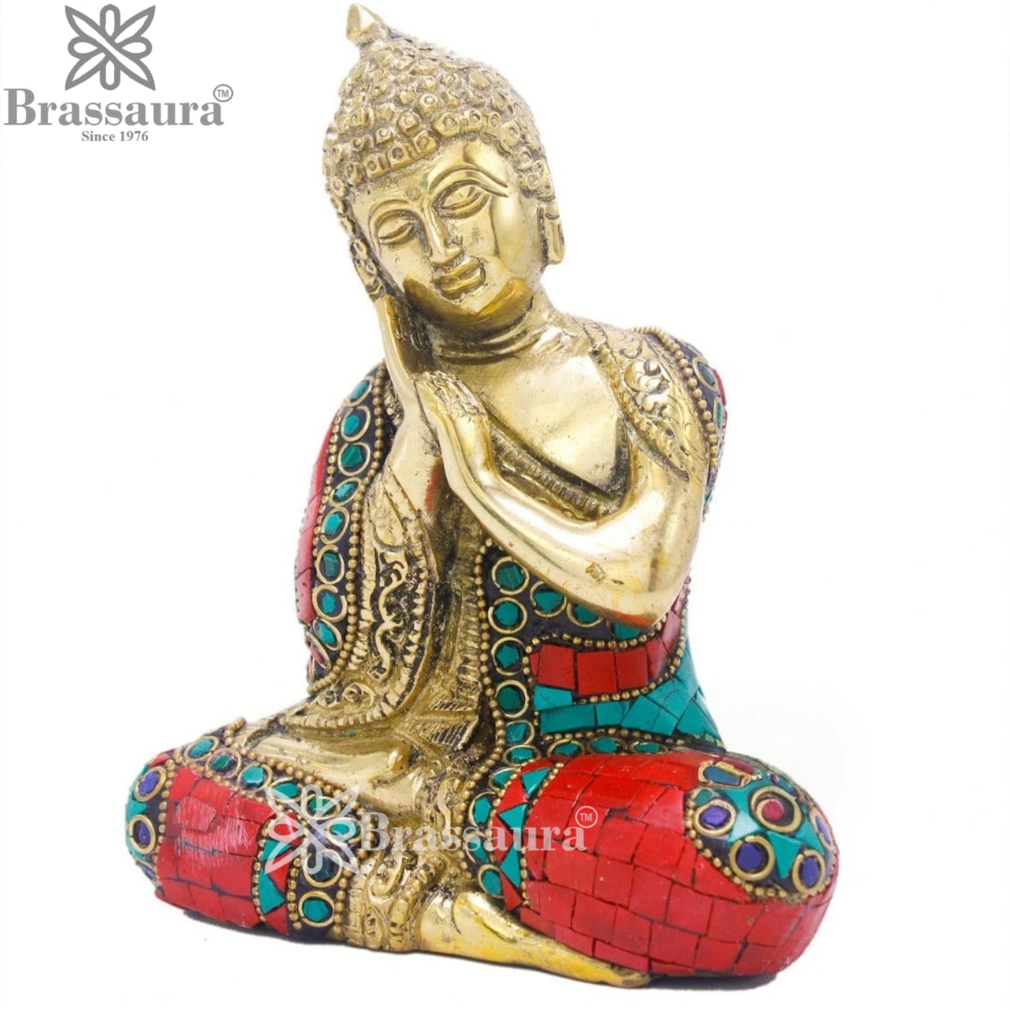 Brass Gem Stone Work Buddha Weight 1.2 kg & Height 6 Inch