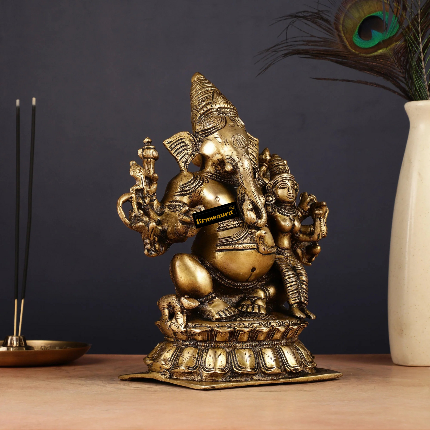 Brassaura™ Maha Ganapati Siddhi Ganesha Brass Statue – Height 9 Inches, Weight 4 Kgs | Wisdom & Prosperity Idol
