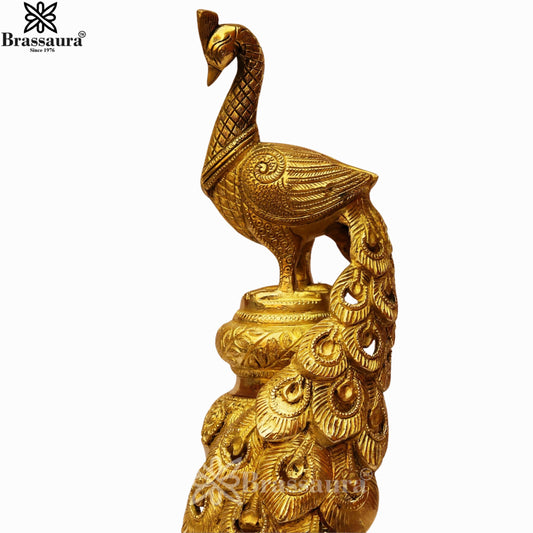 Brassaura® Brass Peacock Décor Showpiece | Handcrafted Majestic Sculpture | Height 19 Inches & Weight 8 Kgs