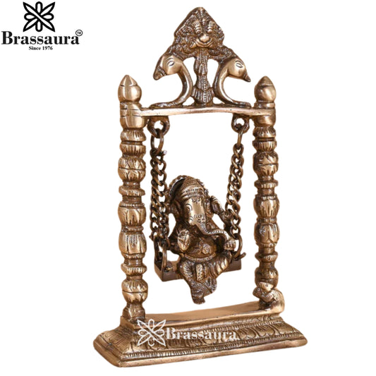 Brassaura® Ganesha on Jhoola Swing Brass Idol | Joyful Divine Form | Height 8.5 Inches