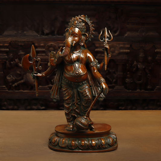 Brassaura® Brass Standing Ganesh on Pedestal – Copper Finish – Height 19 Inches