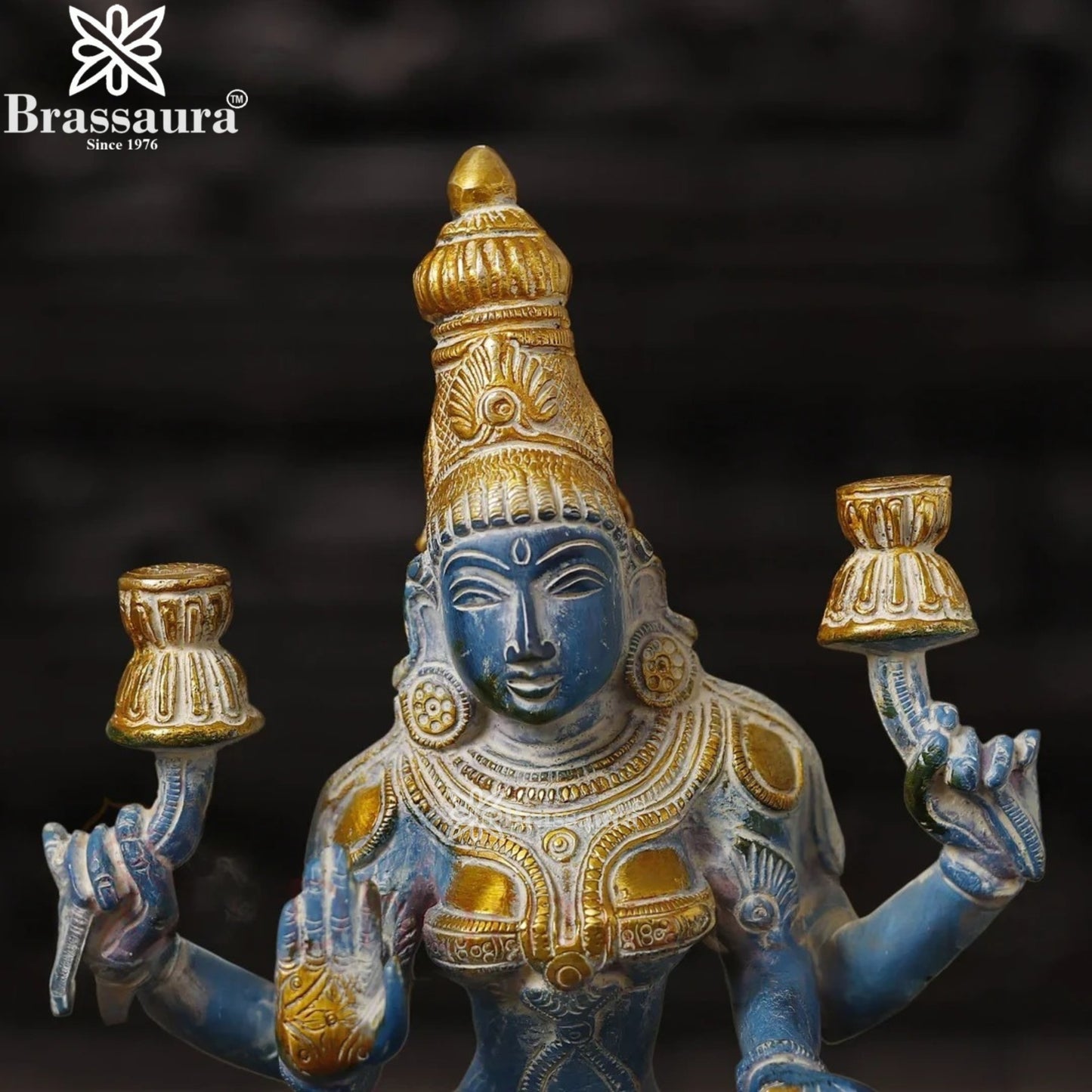 Brassaura™ Devotional Brass Laxmi Murti – Height 12 Inches & Weight 4.16 Kgs | Temple Statue
