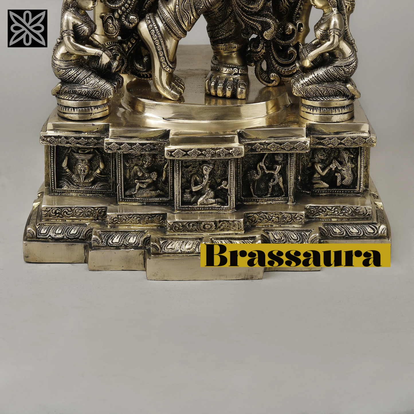 BrassAura™ Brass Krishna with Cow – Flute Playing Idol | Smooth Finish | Height 29 Inch | Weight 34.8 Kg