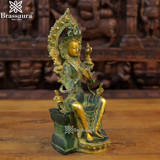Brass Vintage Gold Tara Statue Weight 2.86 Kg And Height 11.5 Inch