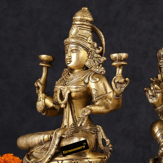 Brassaura™ Pure Brass Ganesh Lakshmi Idol Set | Height 10 inch | Weight 9.5 Kg | Spiritual Home Decor