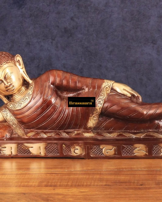 Brassaura™ Dual-Tone Brass Reclining Sleeping Buddha – Height 9 Inches, Weight 8.82 Kgs