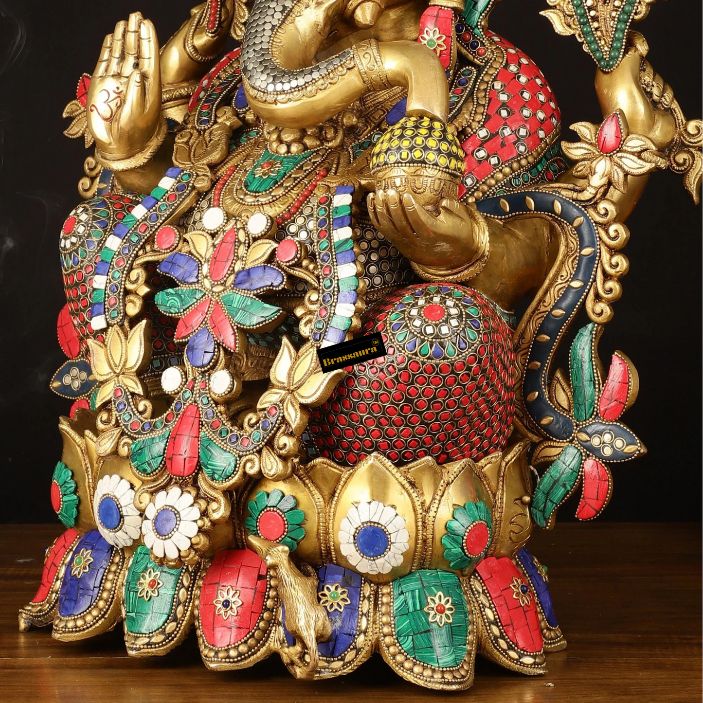 Brassaura™ Brass Superfine Lord Ganesha Idol with Lotus – 24 Inch Height | 32 kg | Stonework & Hand-Painted Eyes | Divine Home Décor
