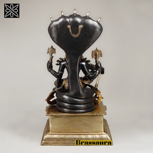 Brassaura™ Superfine Brass Lord Vishnu Idol with Sheshanaag & Hanuman | 29 Inches Height | 35 Kgs Weight | Black & Golden Heat-Treated Finish