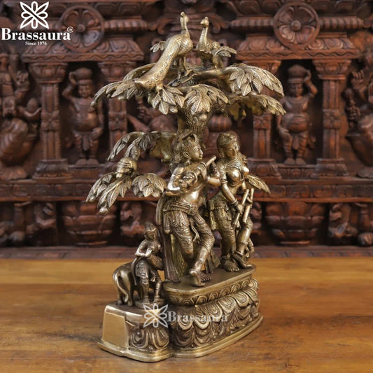 Brassaura® Brass Radha Krishna Murti with Antique Finish | Pure Superfine Brass Handcrafted Murti | Brass Statue for Home Temple, Pooja Room | Height 21 Inches | Weight 17.4 Kgs