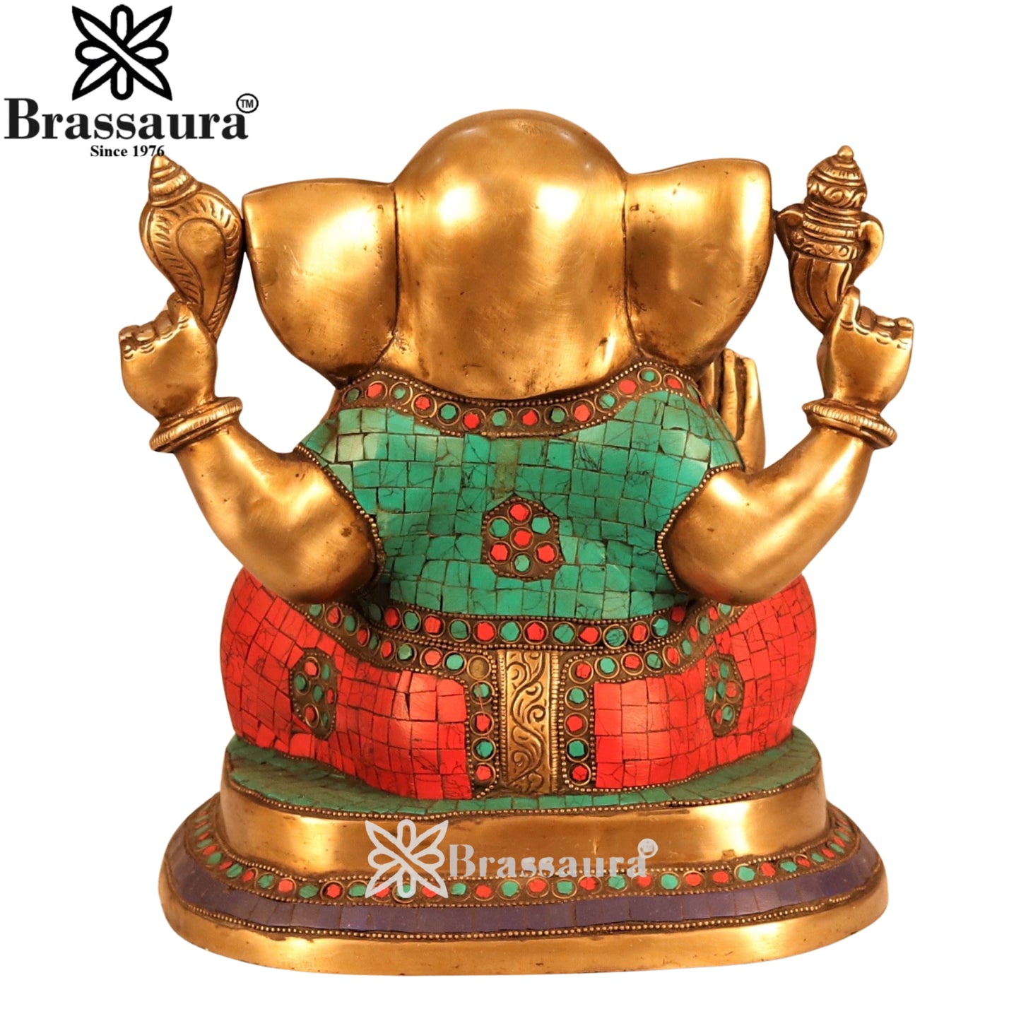 Brass Gem Stone Work Ganesha Statue Weight 9.6 Kg And Height 11 Inch