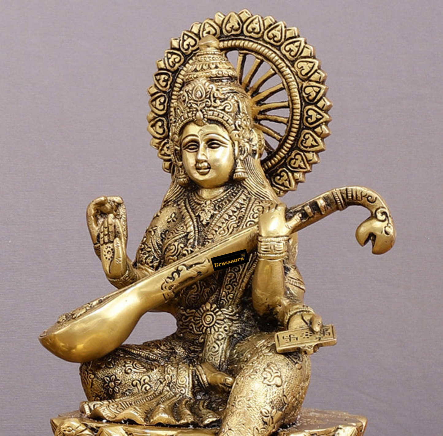 Brassaura™ Pure Brass Ganesh Lakshmi Saraswati Set – 11" Height, 19 kg – Handcrafted Trio for Prosperity & Wisdom