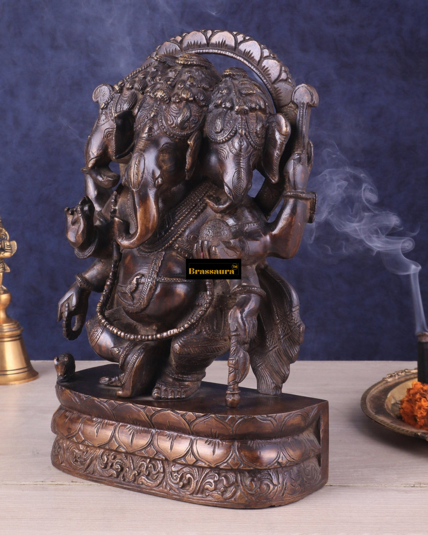 Brassaura™ Brass Ganesha Idol – Height 12 Inches, Weight 7 Kg – Perfect for Home Decor & Gifting