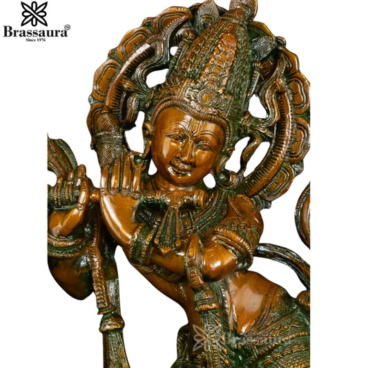 Brassaura® Tribhanga Lord Krishna Playing Flute Idol | Pure Brass Handcrafted Murti | Krishna Statue for Home Temple, Living Room & Spiritual Décor | Height 22 Inches | Weight 10.5 Kgs