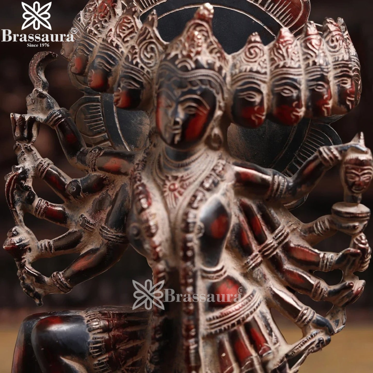 Brassaura™ Artistic Brass 10 Leg Kali Maa Murti – Height 15 Inches & Weight 8.420 Kgs | Spiritual Home Accent