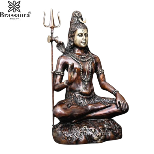 Brassaura™ Brass Lord Shiva Murti – Height 22.5 Inches & Weight 16 Kgs | Puja Idol for Temple & Gifting