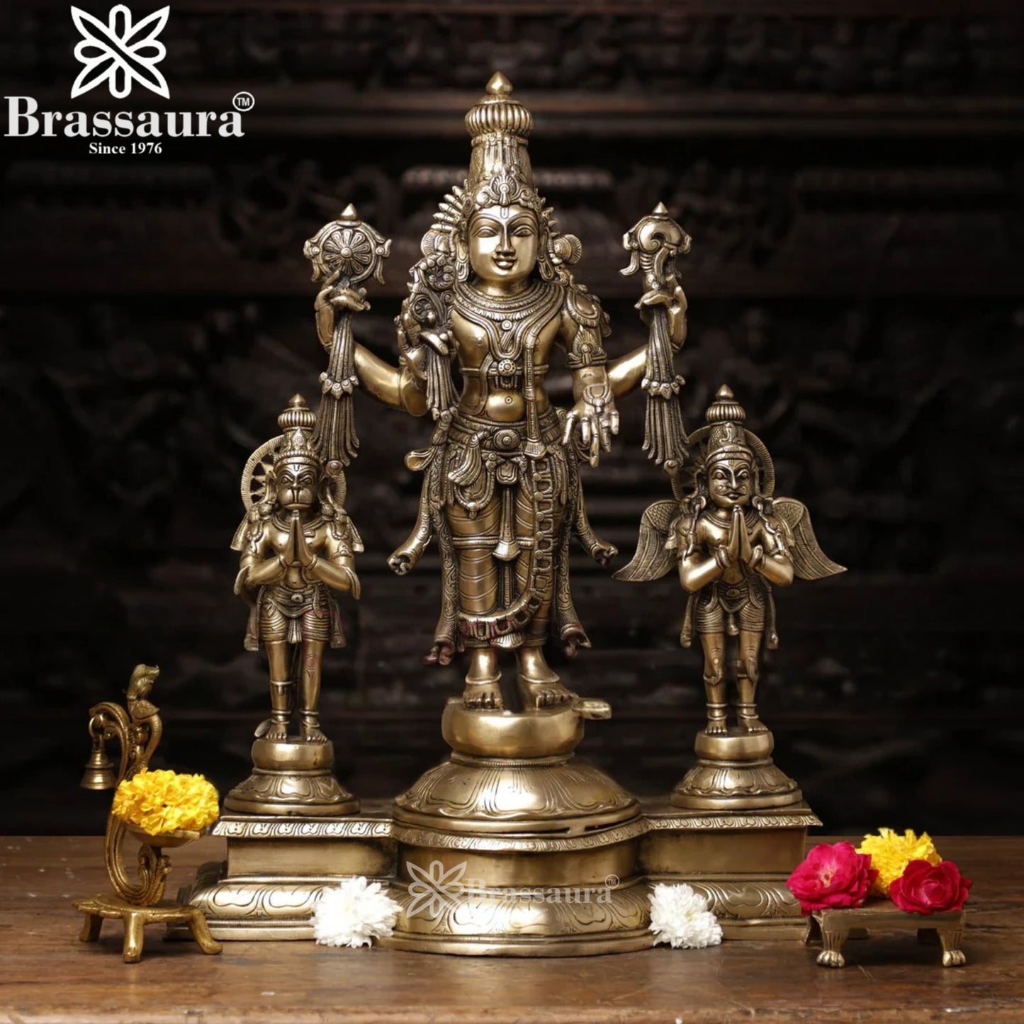 Brass Vishnu Garud & Hanuman Statue Weight 25 Kg And Height 24.5 Inch