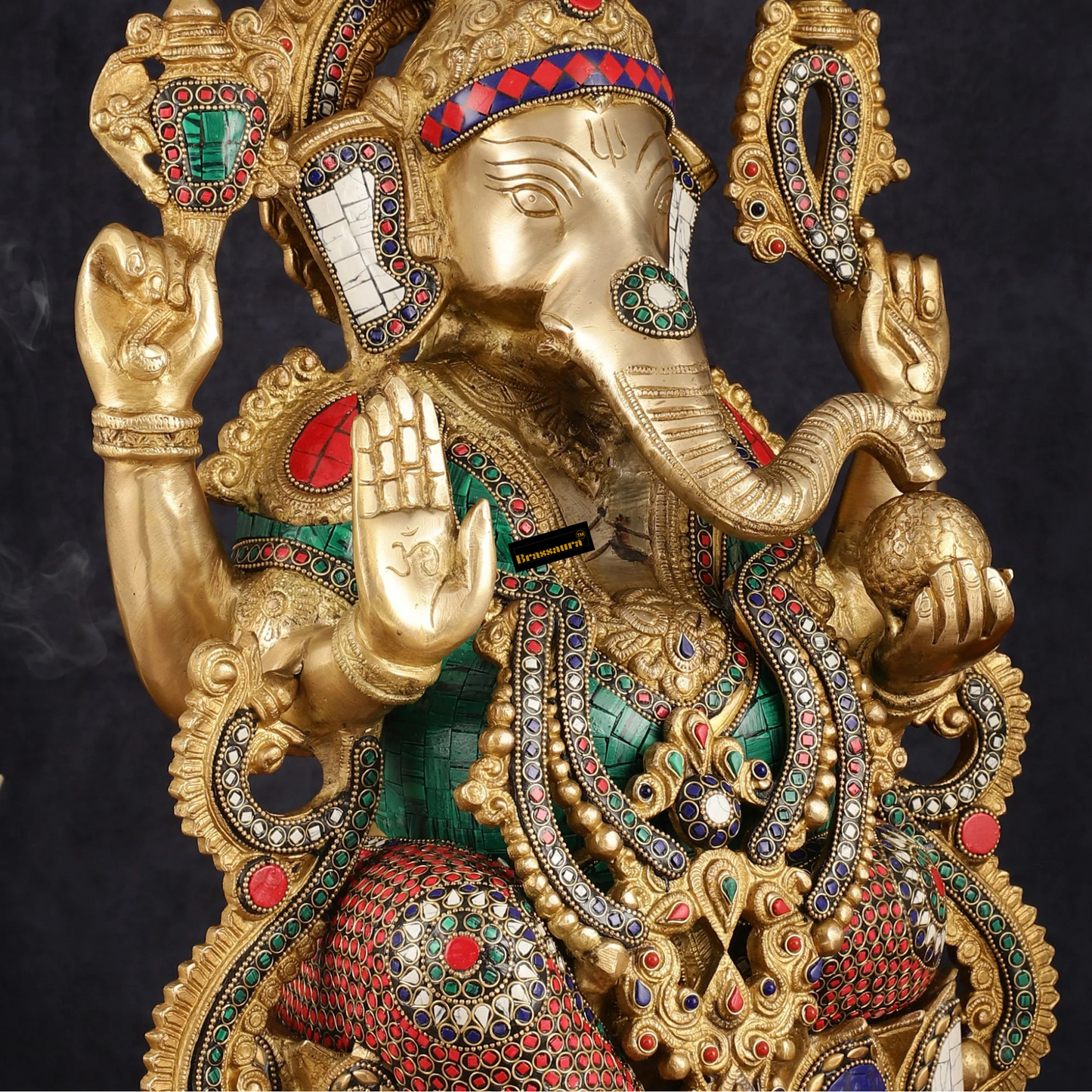 Brassaura™ Grand Brass Ganesha Idol on Lotus – 21 Inch Height | 24 kg | Intricate Stonework | Spiritual & Artistic Home Décor