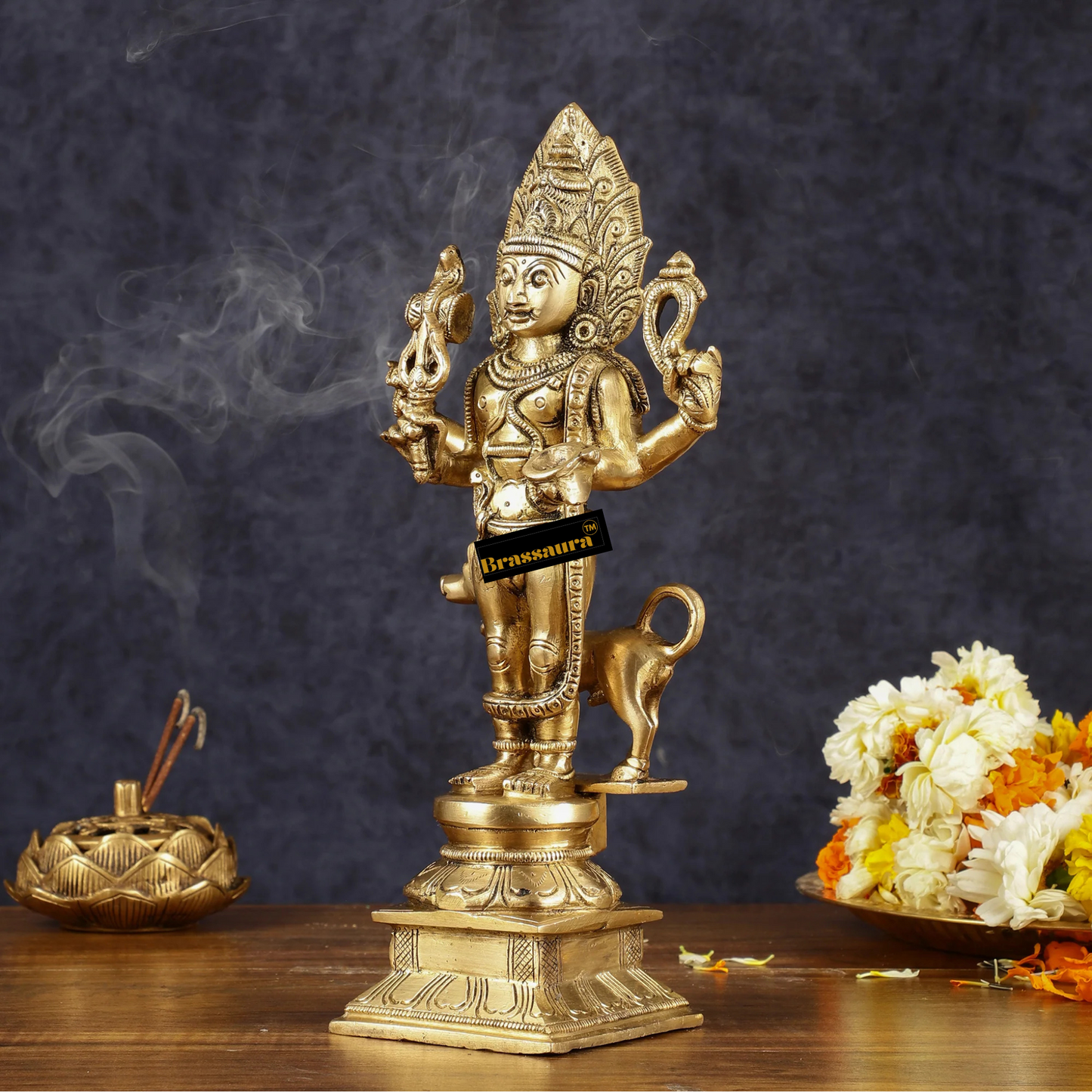 Brassaura™ Brass Kaal Bhairav Bhairo Baba Idol – 12 inch | 3.6 kg | Superfine Brass Statue for Strength & Spiritual Protection