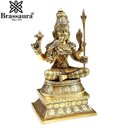 Brassaura™ Classic Brass Laxmi Statue – Height 12 Inches & Weight 6 Kgs | Puja Room Idol