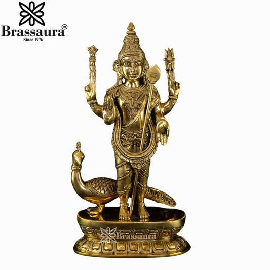 Brass Murugan With Peacock Statue Weight 6.9 Kg And Height 16 Inch