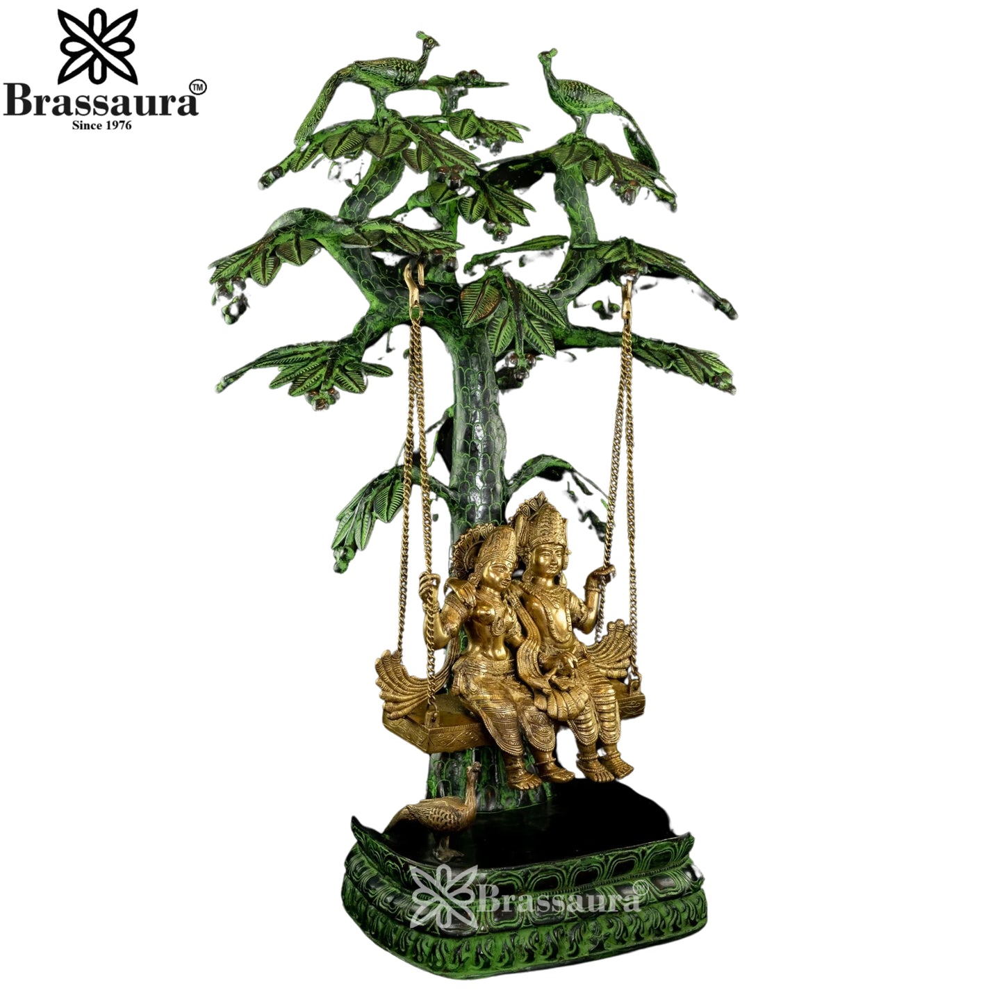Brass Green Patina Radha Krishna Jhula Weight 39 Kg And Height 35 Inch
