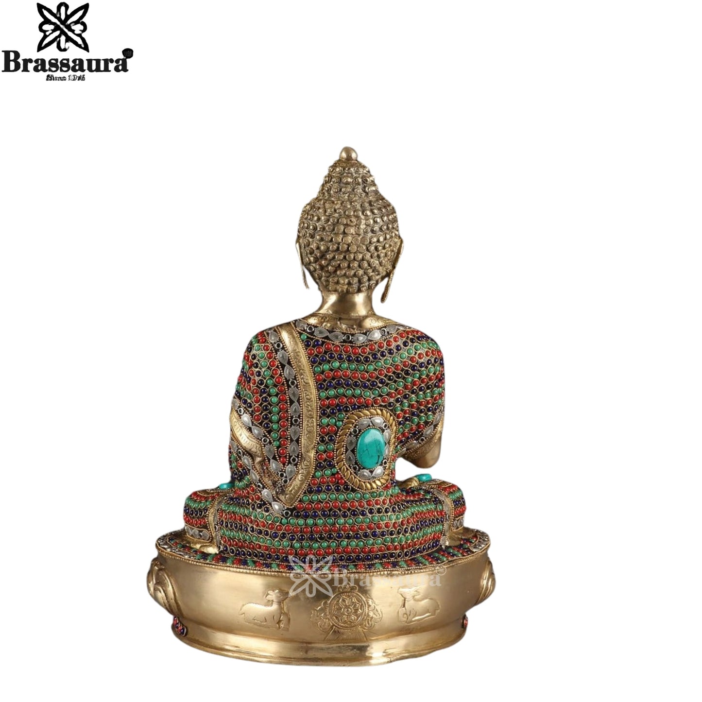 Brass Blessing Gem Stone Work Buddha Weight 10.8 kg & Height 17.5 Inch