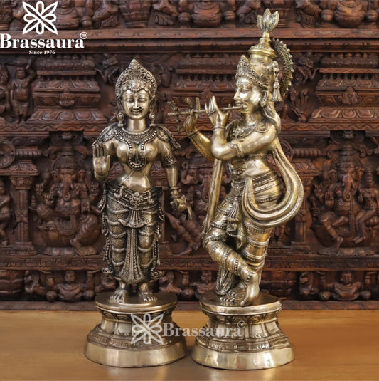 Brass Antique Radha Krishna Murti Weight 40.62 Kg And Height 36.5 Inch