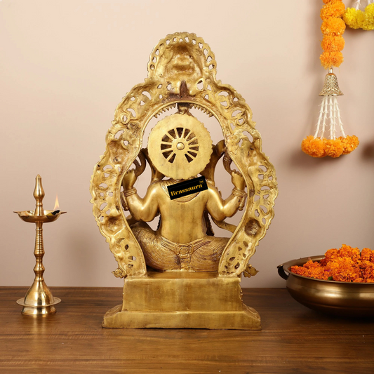 Brassaura™ Brass Handcrafted Superfine Lord Ganesha with Ashtavinayaka Base & Prabhavali – Height 26 Inches, Weight 28 Kgs