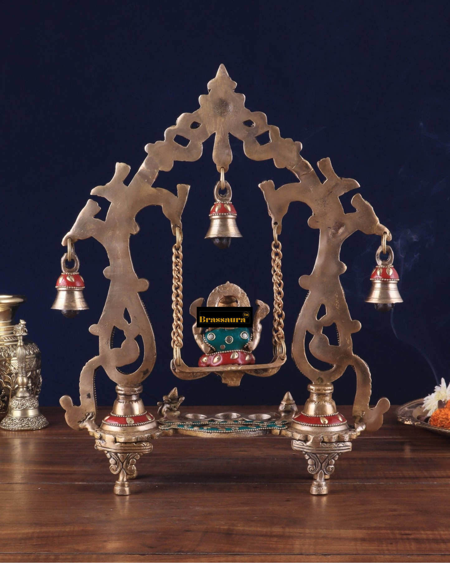 Brassaura™ Brass Lord Ganesha Swing – 13.5" Height, 2.4 kg – Elegant Hanging Idol for Home & Office Décor
