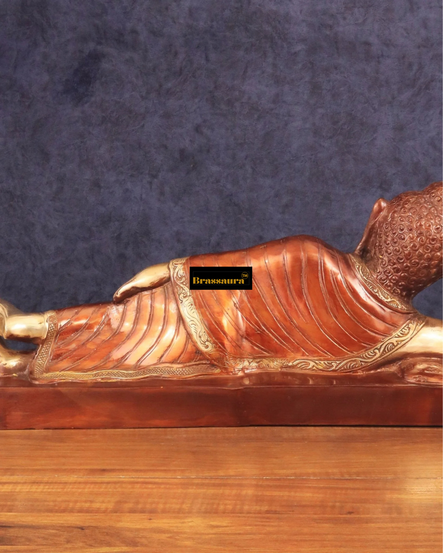 Brassaura™ Dual-Tone Brass Reclining Sleeping Buddha – Height 9 Inches, Weight 8.82 Kgs