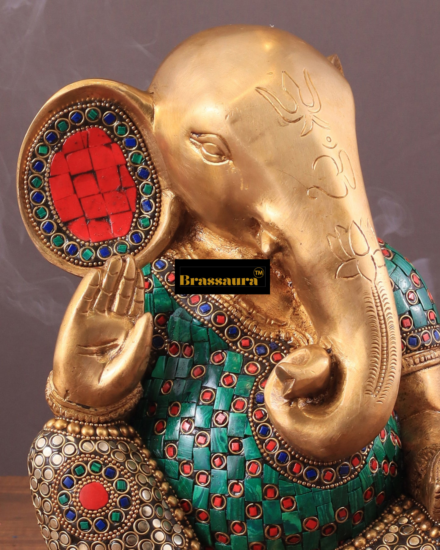 Brassaura™ Modern Abstract Brass Ganesha Idol – 9.5" Height, 6.5 kg – Contemporary Design with Stonework Detailing