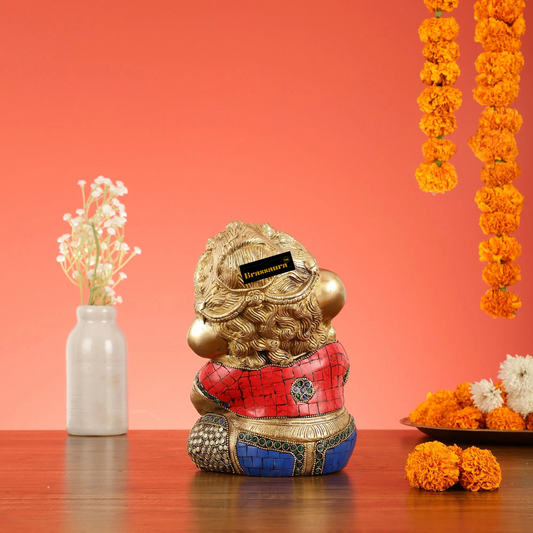 Brassaura™ Pure Brass Baby Ganesha Idol in Meditation with Natural Stones – Height 9 Inches, Weight 5 Kgs