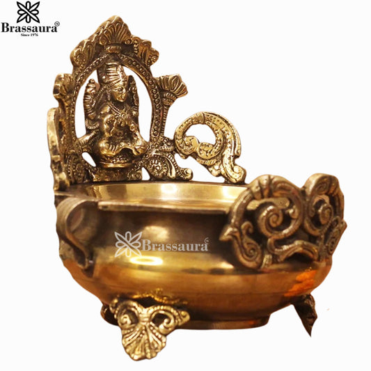 Brassaura® Lakshmi Brass Urli | Handcrafted Decorative Centerpiece | Height 7 Inches & Weight 1.5 Kgs
