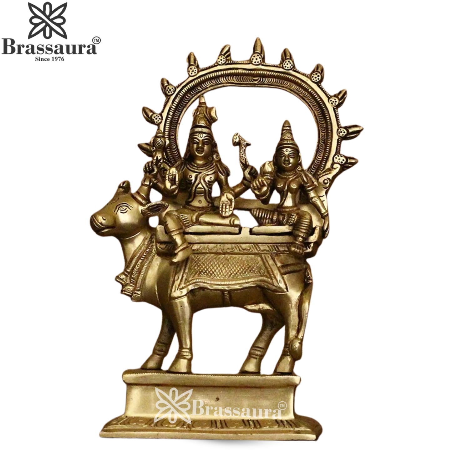 Brass Lord Shiv Parvati & Nandi Statue Weight 1.7 Kg And Height 8 Inch