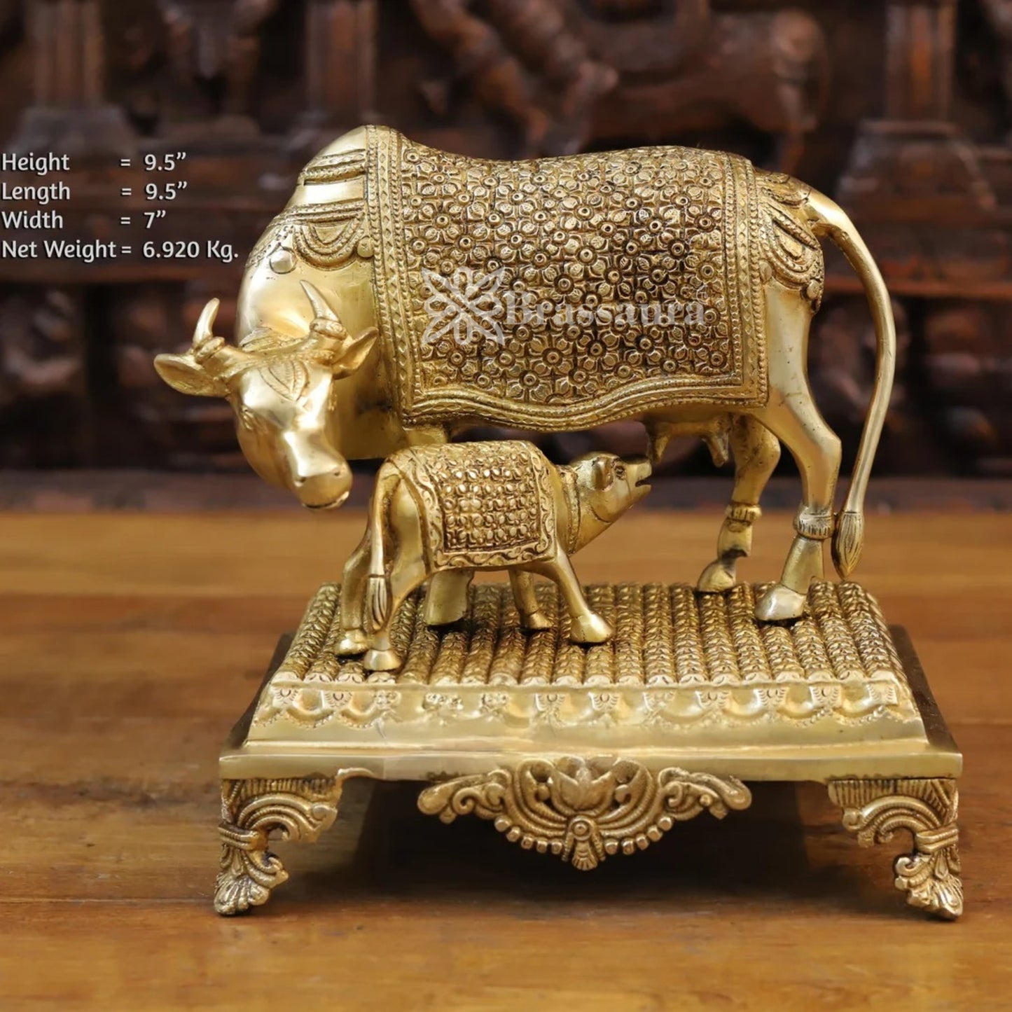 Brass Cow & Calf Statue Weight 6.92 Kg And Height 9.5 Inch