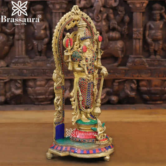 Brass Gem Stone Work Vishnu Statue Weight 6.12 Kg And Height 16 Inch