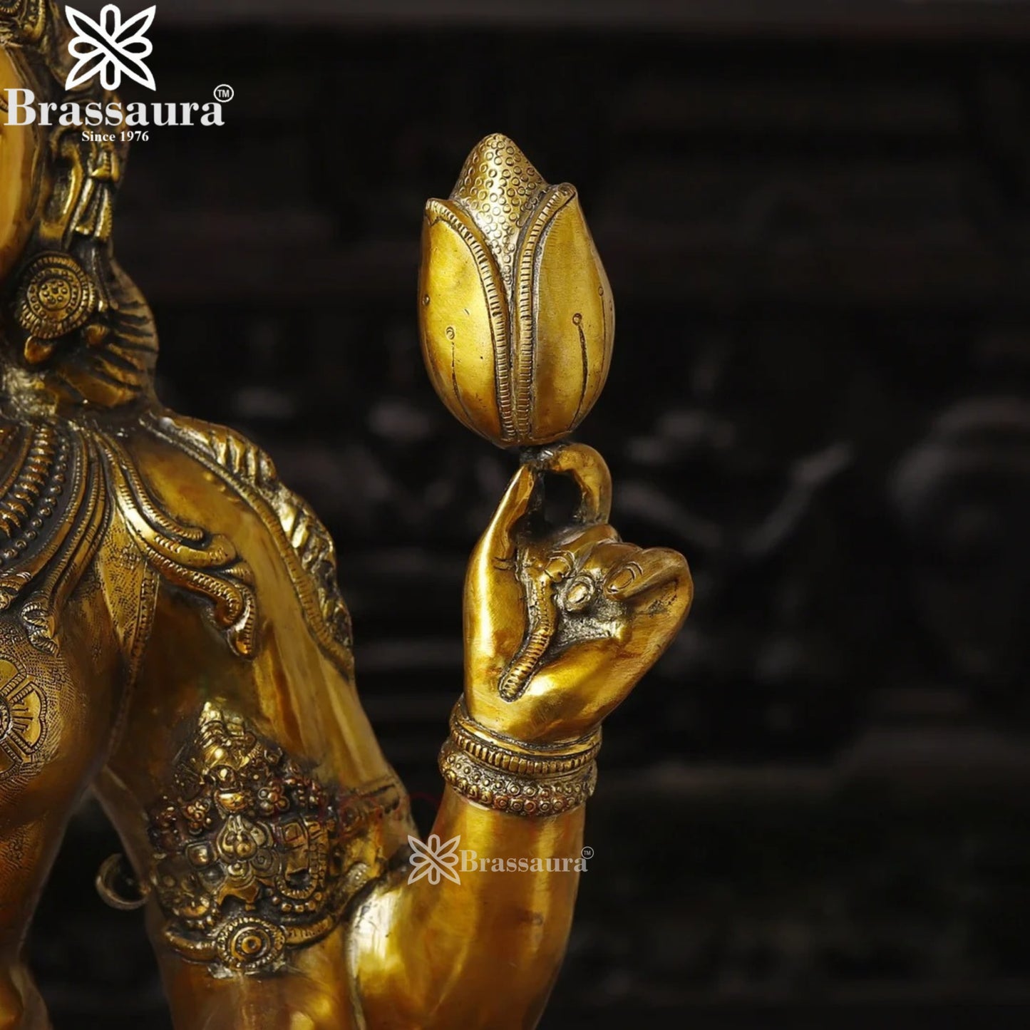 Brassaura™ Handcrafted Brass Laxmi Idol – Height 34 Inches & Weight 44.88 Kgs | Devotional Statue