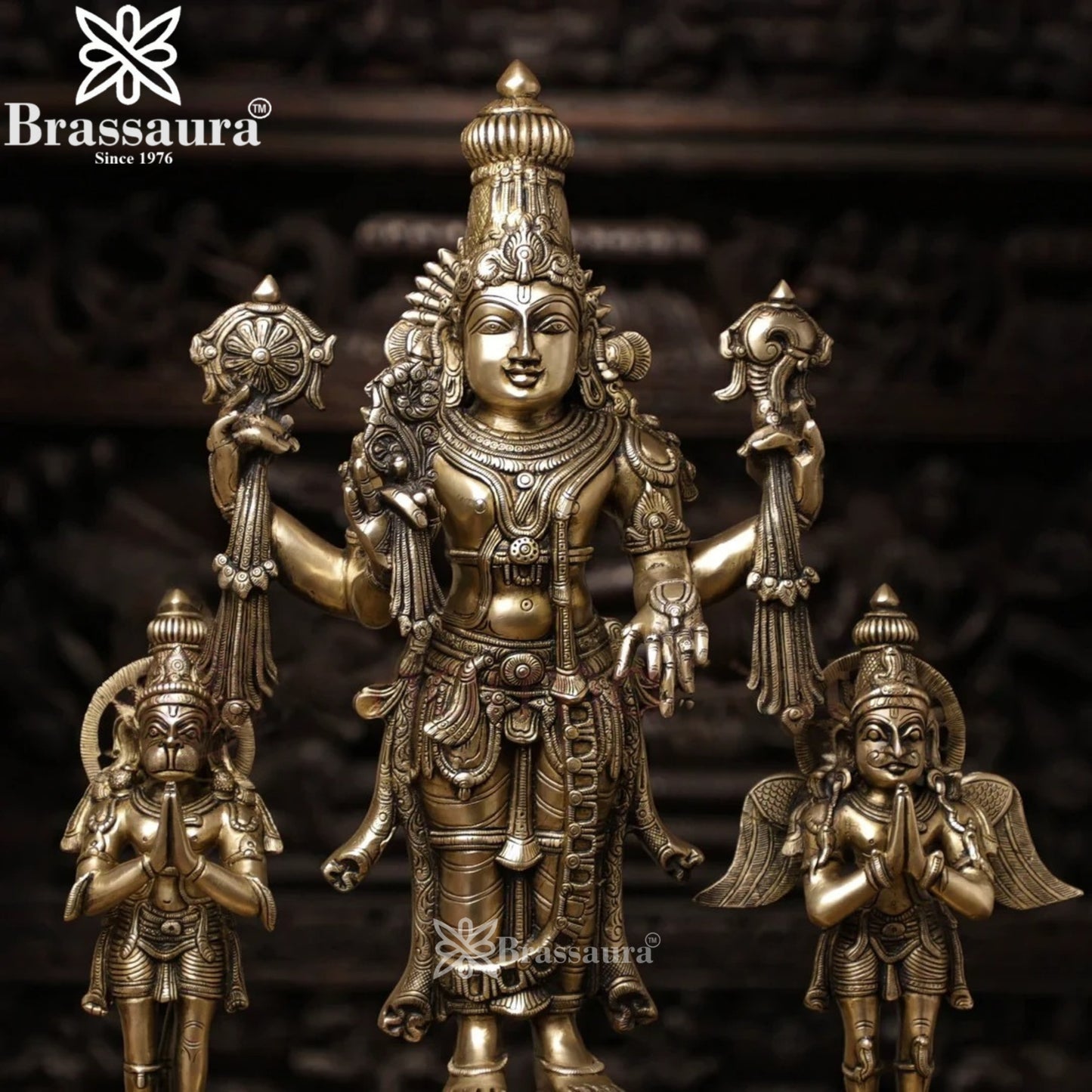 Brass Vishnu Garud & Hanuman Statue Weight 25 Kg And Height 24.5 Inch