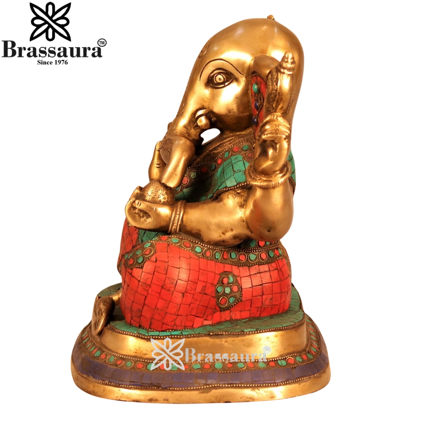 Brass Gem Stone Work Ganesha Statue Weight 9.6 Kg And Height 11 Inch